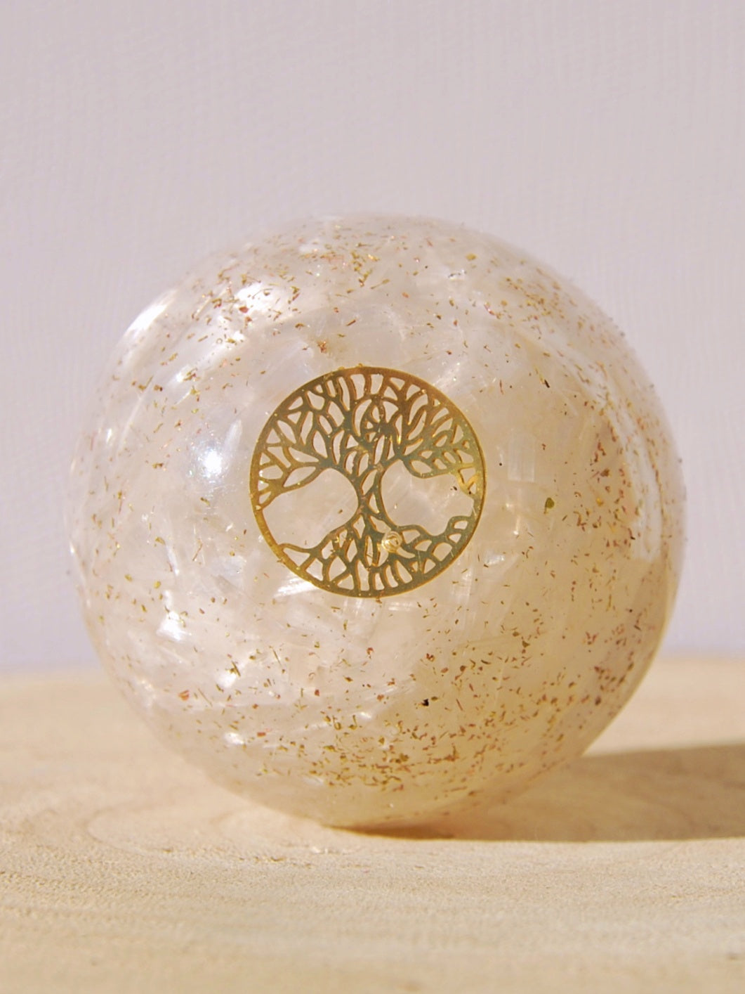 Esfera Orgonite Selenita Árbol Vida